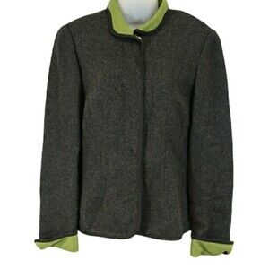 Evan Picone Wool Warm Cozy Gray & Green Sweater Blazer Jacket 6